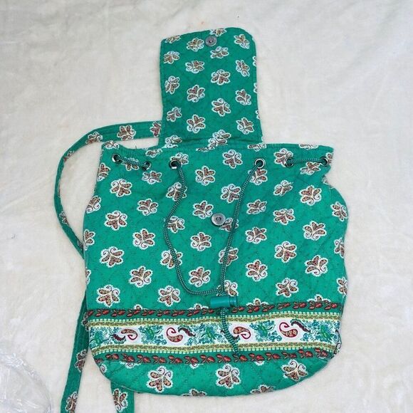 Americana By Sharif Green Purse Bag Small Backpack Floral Quilted - Picture 3 of 7